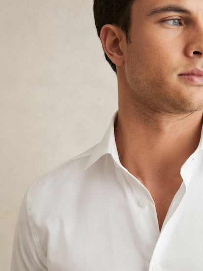 Reiss Regular Fit Cotton Sateen Shirt in White