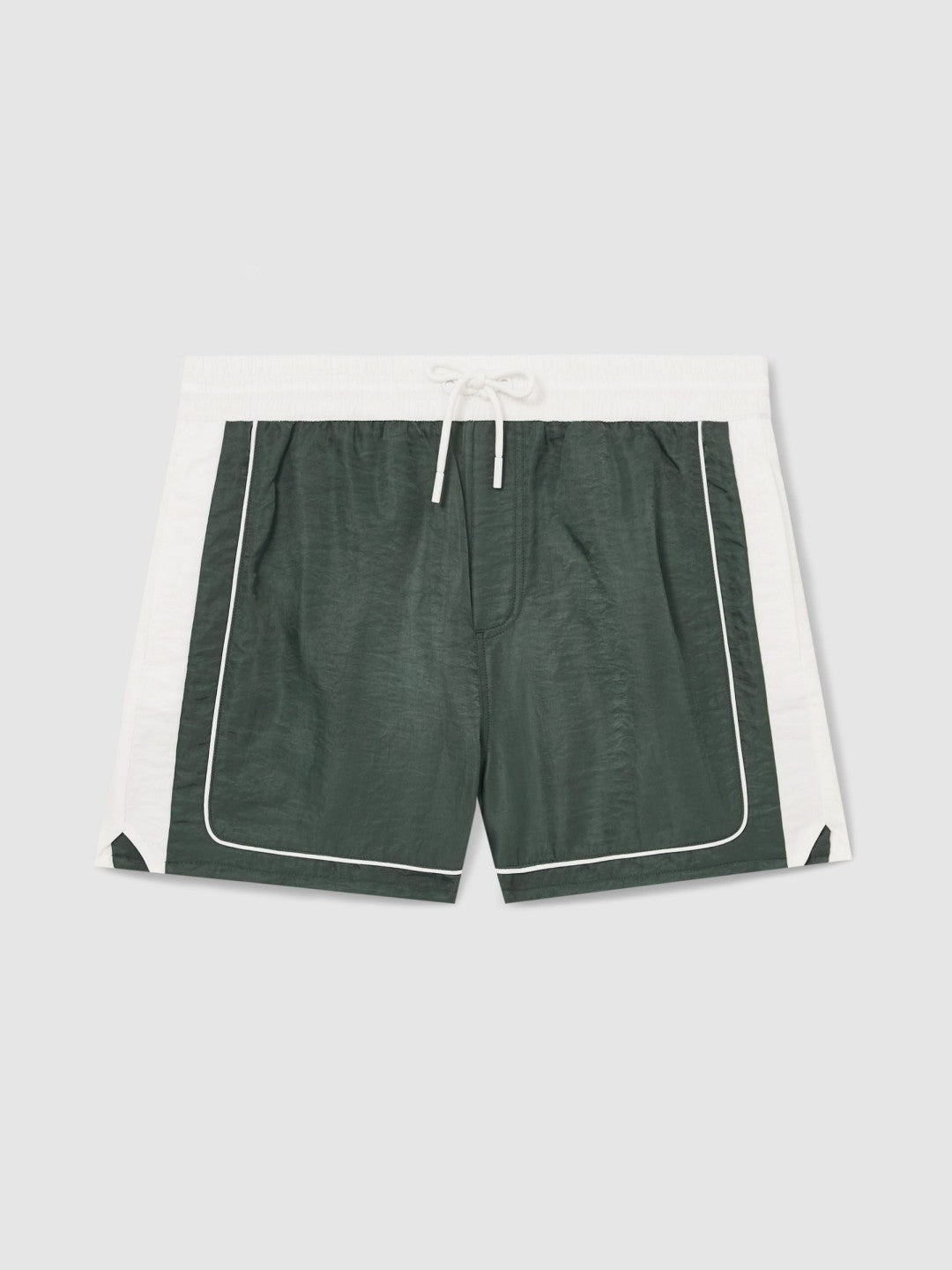 Reiss Colour-Block Piped-Trim Swim Shorts in Dark Green/White