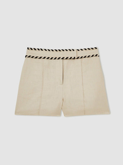 Reiss Linen Whipstitch Shorts in Neutral