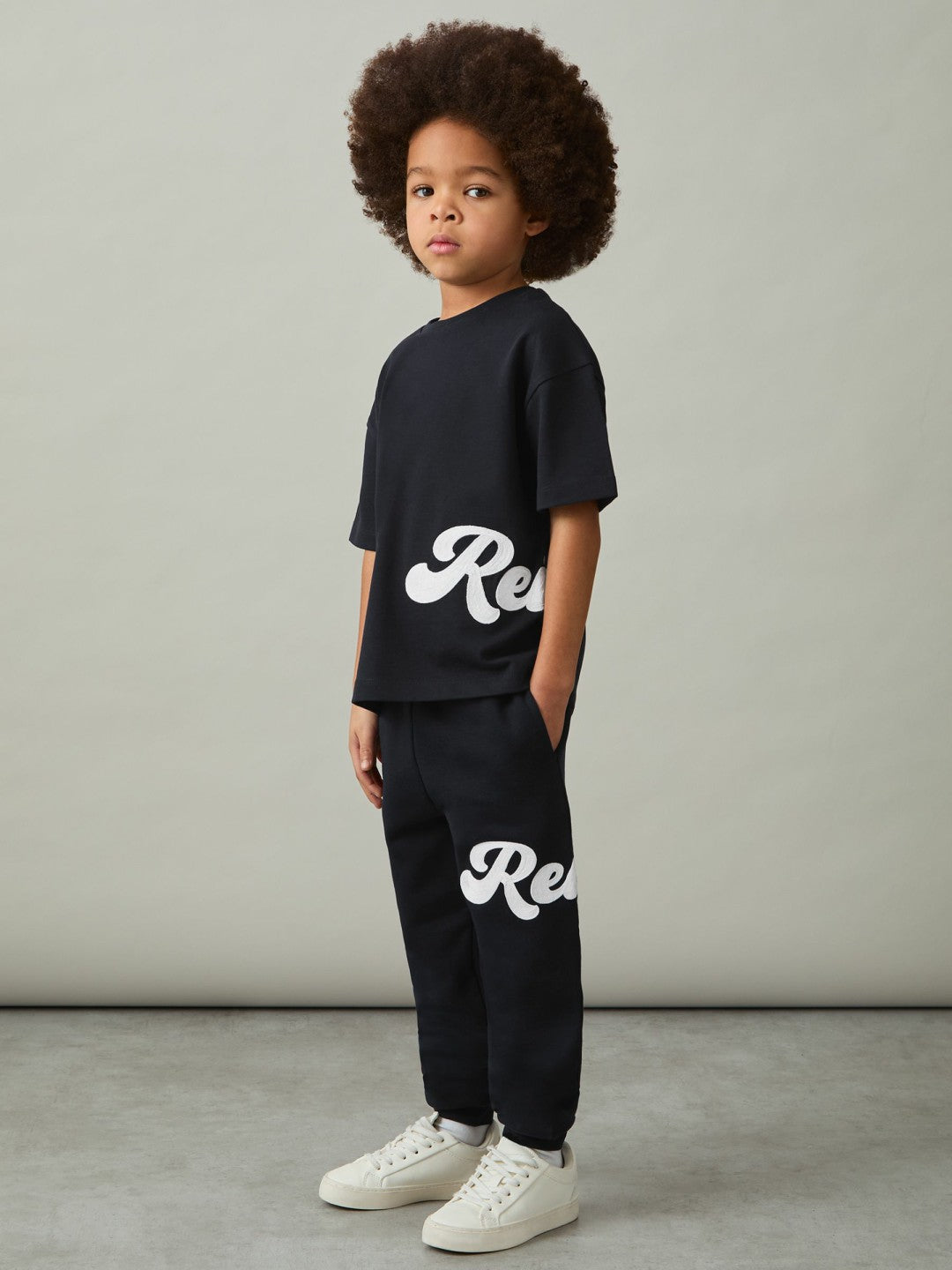 Reiss 9-12 yrs Cotton Script-Logo Oversized T-Shirt in Navy