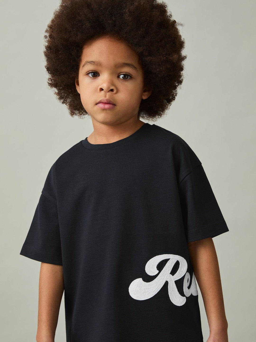 Reiss 9-12 yrs Cotton Script-Logo Oversized T-Shirt in Navy