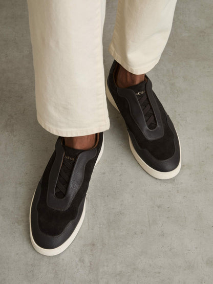 Reiss Leather Elasticated-Lace Trainers in Espresso Brown