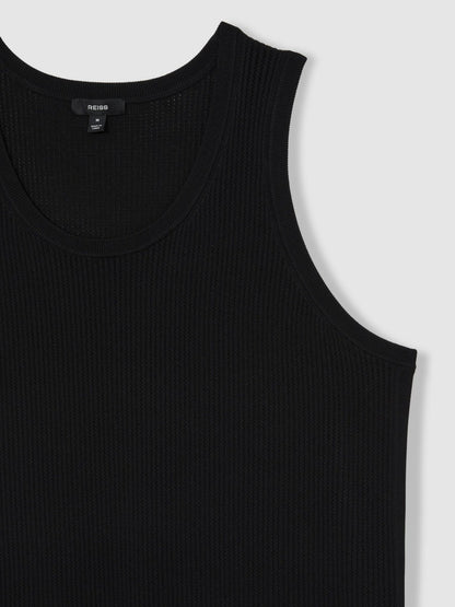 Reiss Textured Crew Neck Ribbed Vest in Black