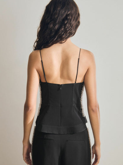 Reiss Atelier Embellished Corset Top in Black