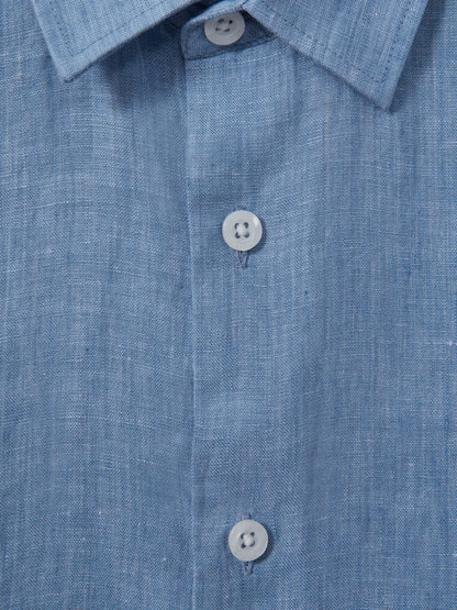 Reiss 9-13 yrs Short Sleeve Linen Shirt in Sky Blue