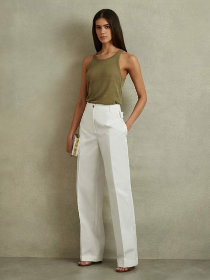 Reiss Cotton Wide Leg Suit Trousers in White