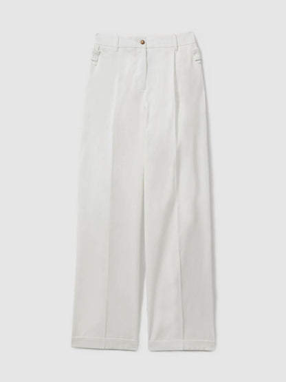 Reiss Cotton Wide Leg Suit Trousers in White
