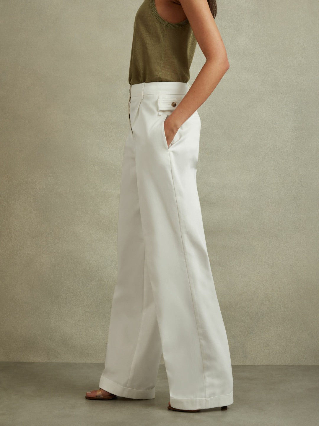 Reiss Cotton Wide Leg Suit Trousers in White