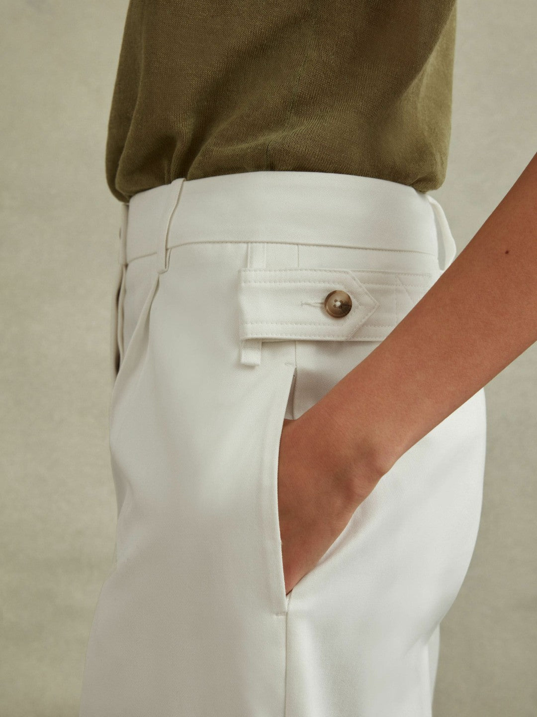 Reiss Cotton Wide Leg Suit Trousers in White