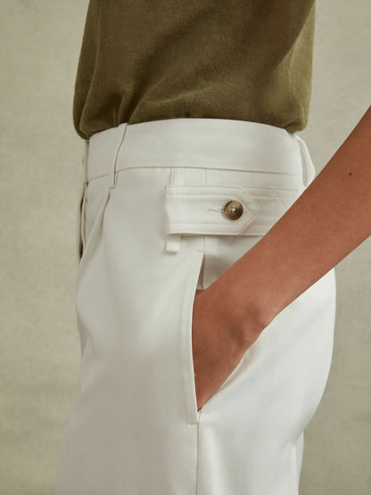 Reiss Cotton Wide Leg Suit Trousers in White