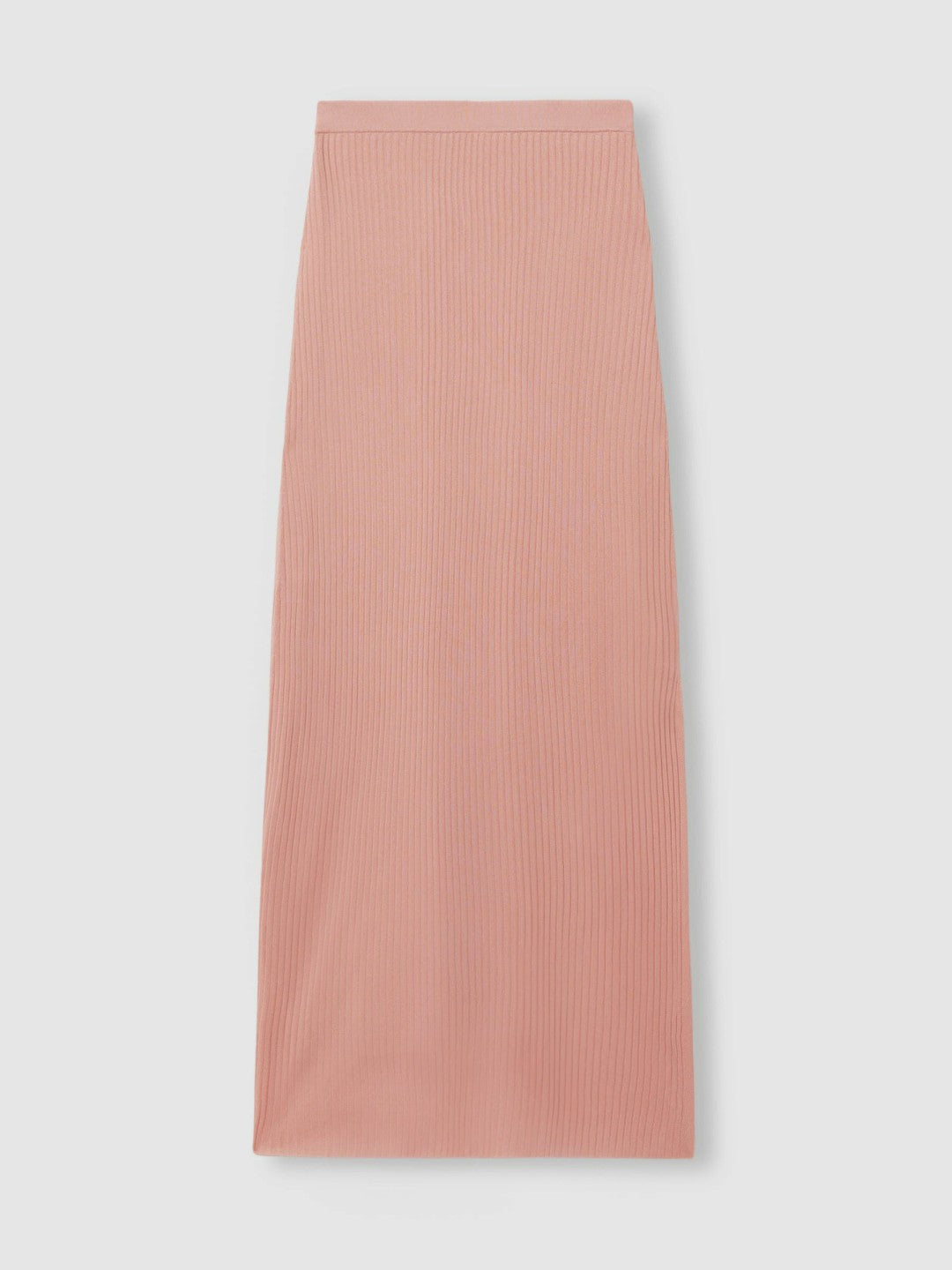 Reiss Carrie Pink Anna Quan Sheer Ribbed Knitted Midi Skirt
