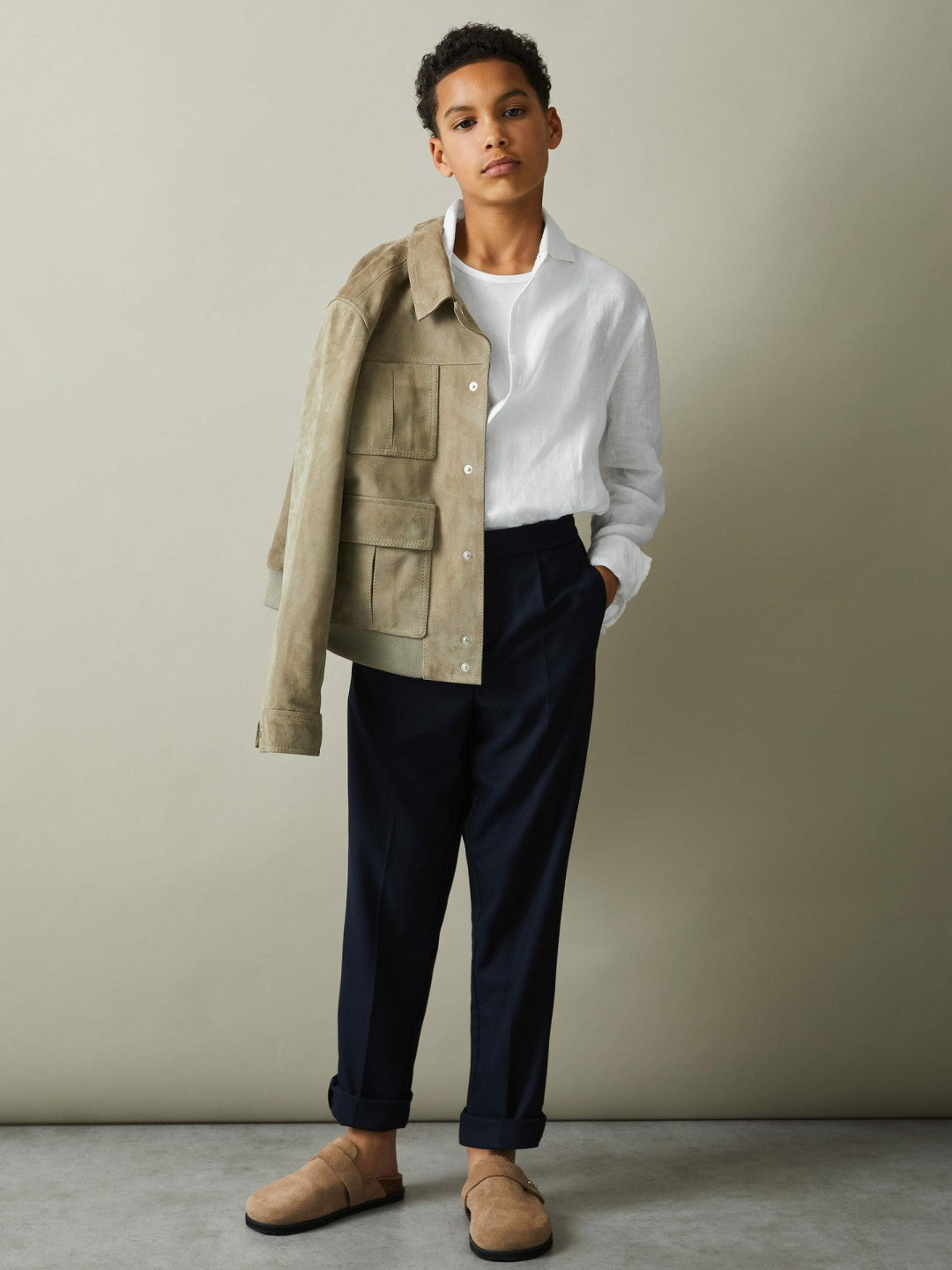 Reiss 9-13 yrs Linen Cutaway Collar Shirt in White