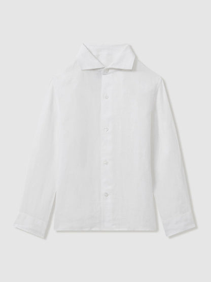 Reiss 9-13 yrs Linen Cutaway Collar Shirt in White