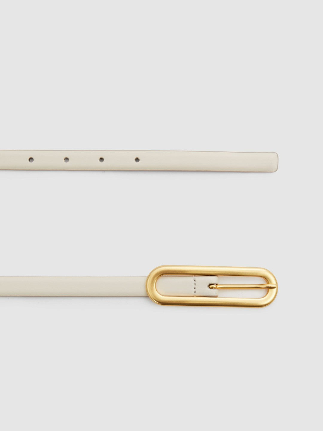 Reiss Thin Leather Elongated Buckle Belt in Off White