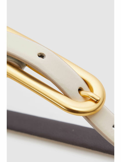 Reiss Thin Leather Elongated Buckle Belt in Off White