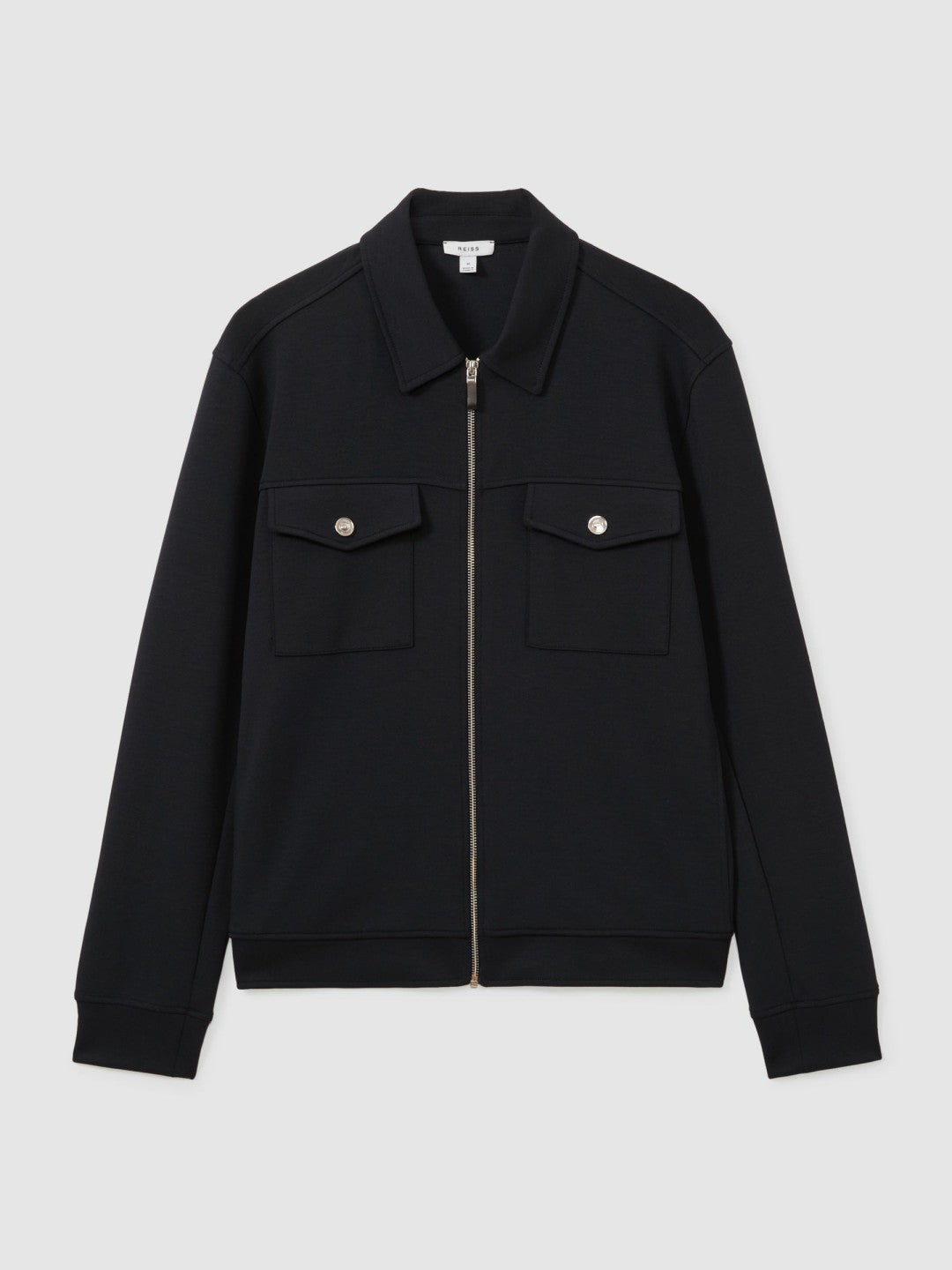 Reiss Interlock Jersey Zip-Through Jacket in Navy Blue