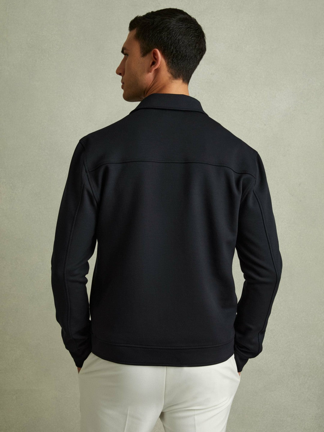 Reiss Interlock Jersey Zip-Through Jacket in Navy Blue
