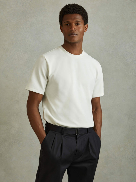 Reiss Textured Crew-Neck T-Shirt in Off White