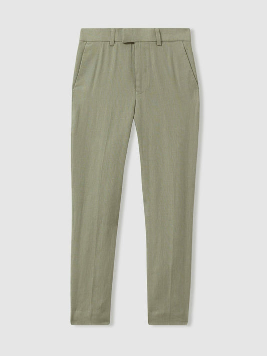 Reiss 3-9 yrs Slim Fit Linen Adjustable Trousers in Apple