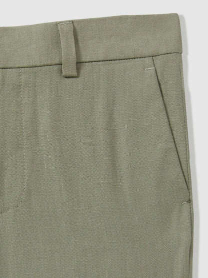 Reiss 3-9 yrs Slim Fit Linen Adjustable Trousers in Apple