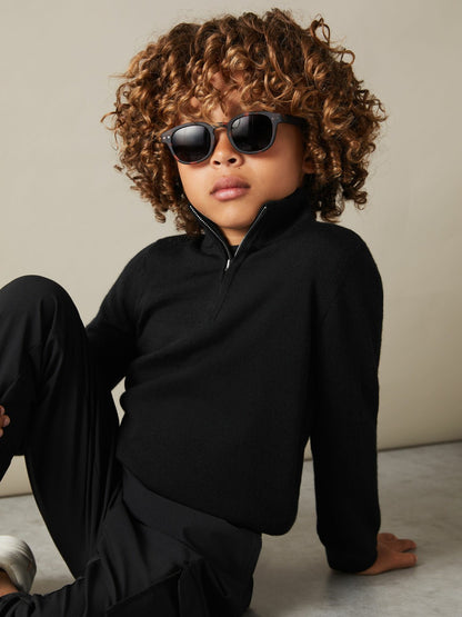 Reiss 3-9 yrs Merino Wool Half-Zip Funnel Neck Jumper in Black