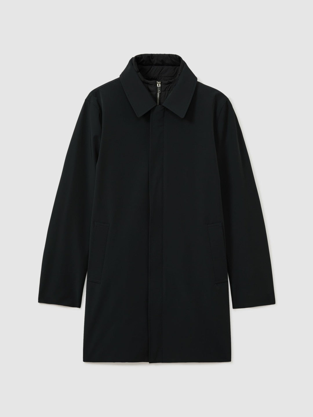 Reiss Hybrid Removable Funnel Neck Overcoat in Navy