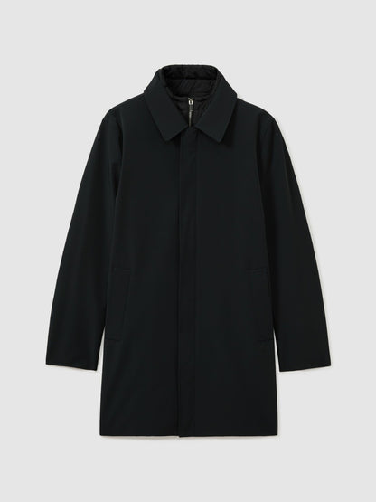 Reiss Hybrid Removable Funnel Neck Overcoat in Navy