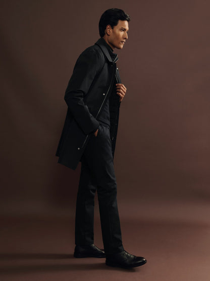 Reiss Hybrid Removable Funnel Neck Overcoat in Navy
