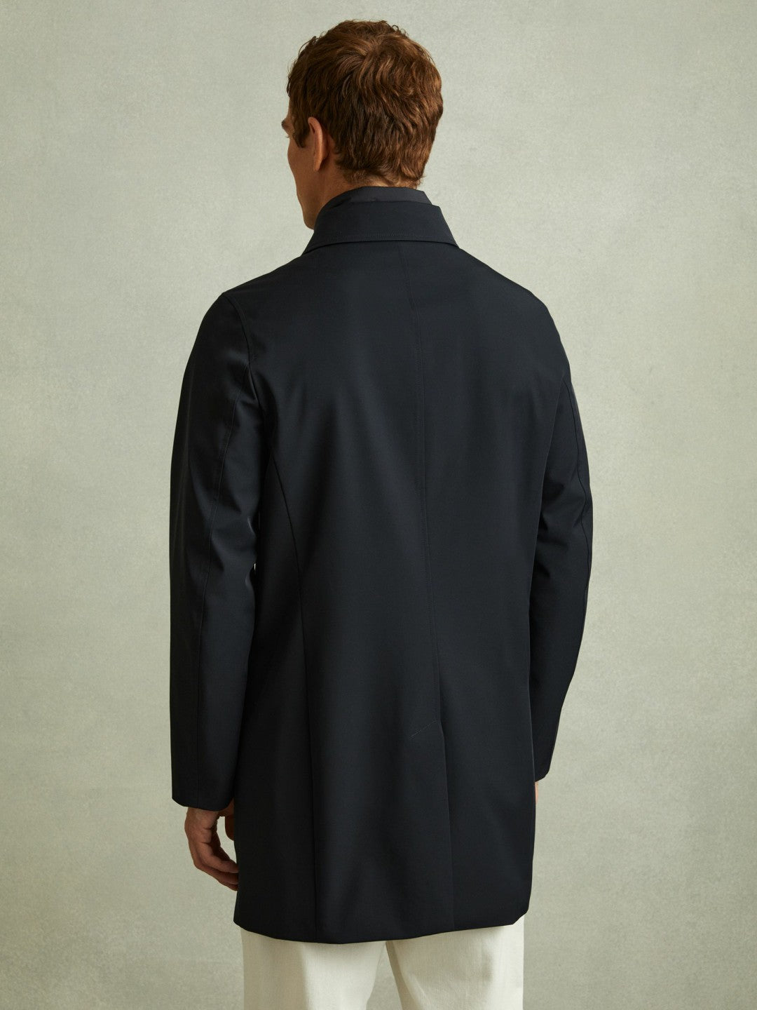 Reiss Hybrid Removable Funnel Neck Overcoat in Navy