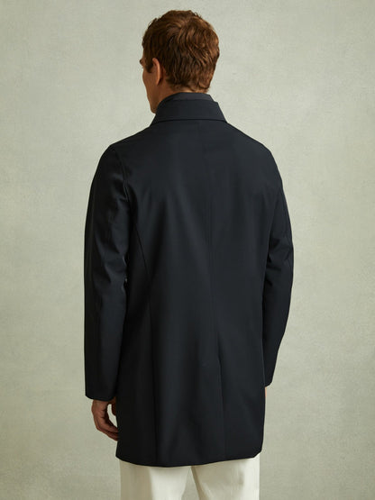 Reiss Hybrid Removable Funnel Neck Overcoat in Navy