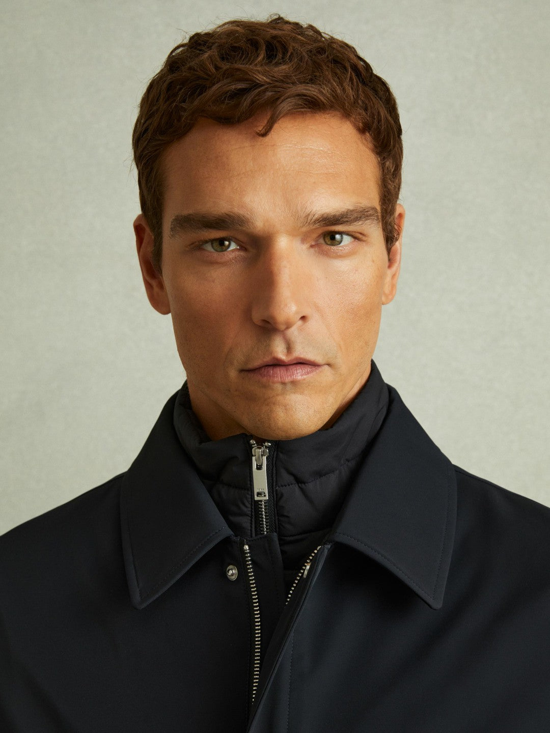 Reiss Hybrid Removable Funnel Neck Overcoat in Navy