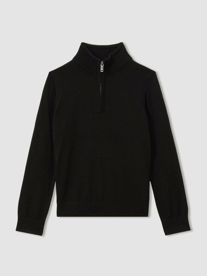 Reiss 9-13 yrs Merino Wool Half-Zip Funnel Neck Jumper in Black
