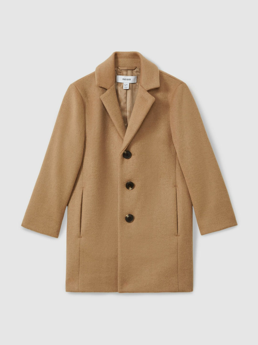 Reiss 3-9 yrs Single Breasted Overcoat in Camel