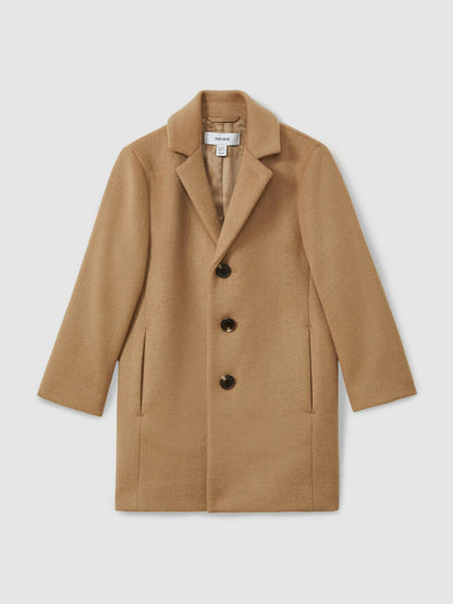 Reiss 3-9 yrs Single Breasted Overcoat in Camel
