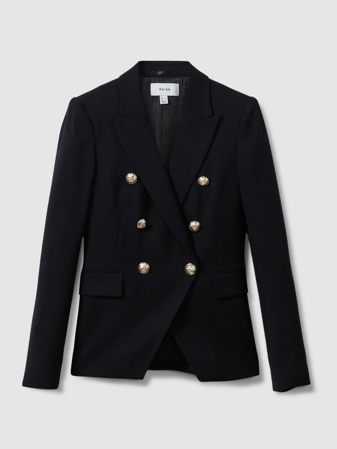 Reiss Petite Tailored Fit Textured Double Breasted Blazer in Navy