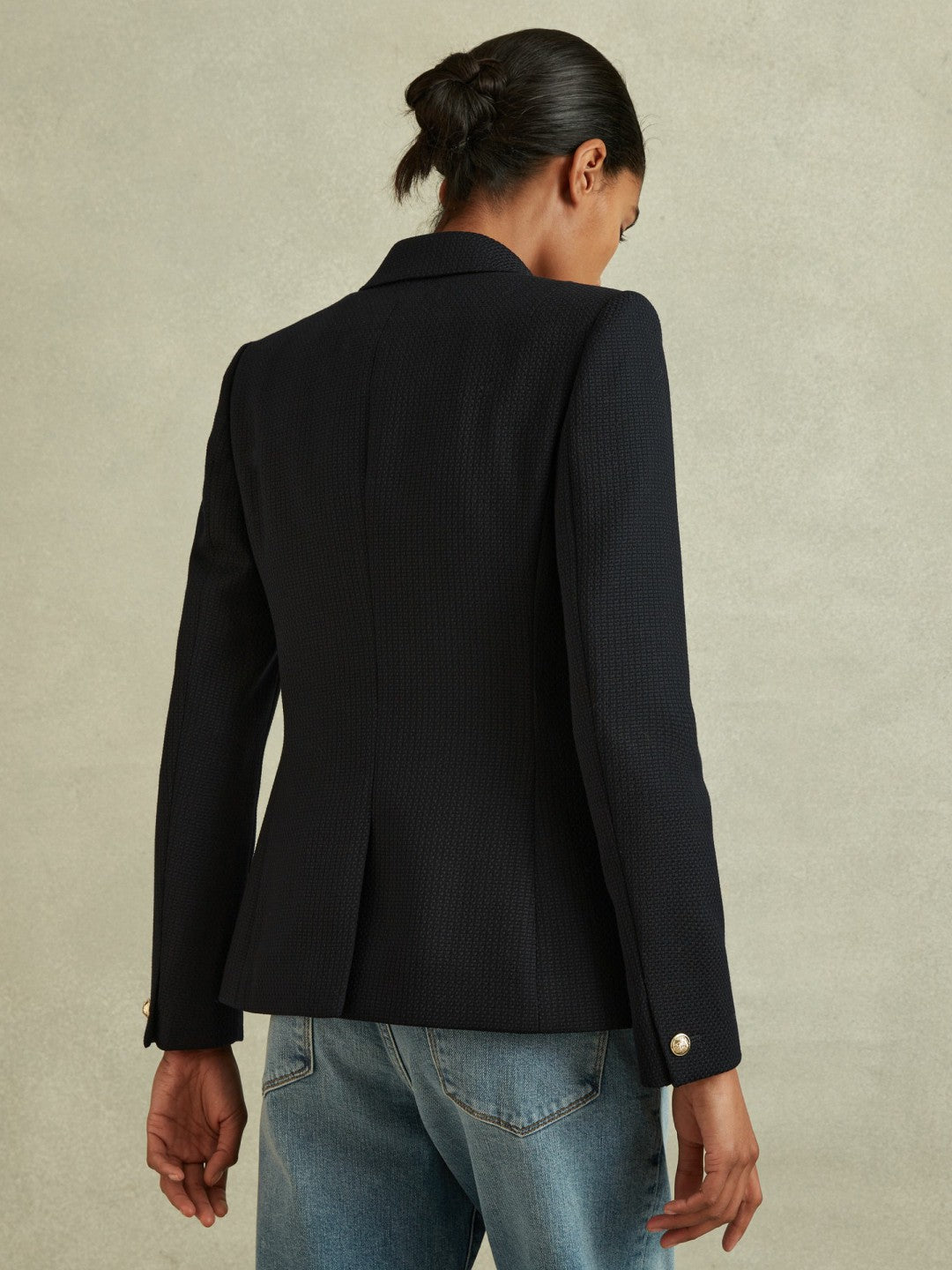 Reiss Petite Tailored Fit Textured Double Breasted Blazer in Navy