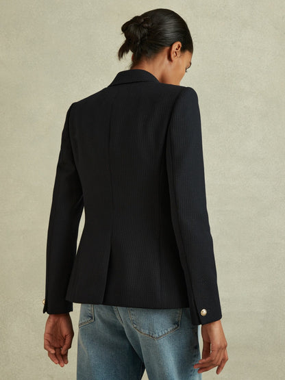 Reiss Petite Tailored Fit Textured Double Breasted Blazer in Navy