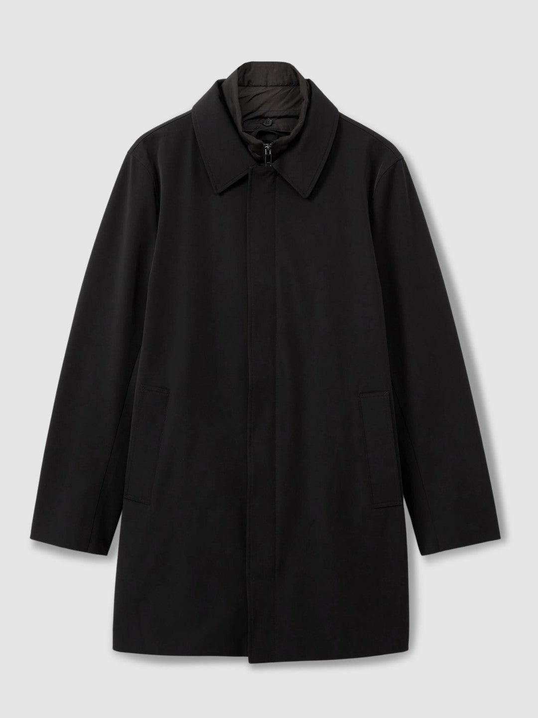 Reiss Hybrid Removable Funnel Neck Overcoat in Black