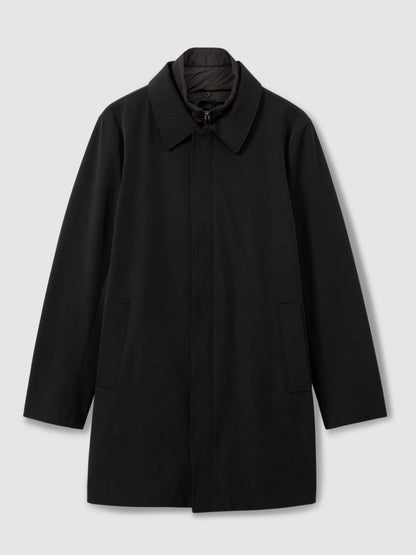 Reiss Hybrid Removable Funnel Neck Overcoat in Black