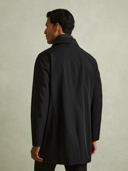 Reiss Hybrid Removable Funnel Neck Overcoat in Black