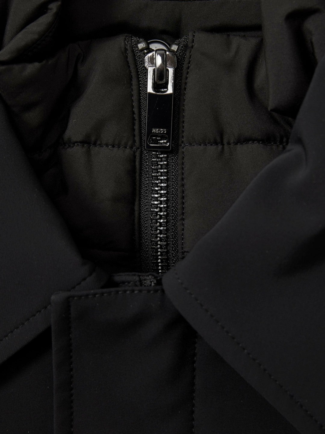 Reiss Hybrid Removable Funnel Neck Overcoat in Black