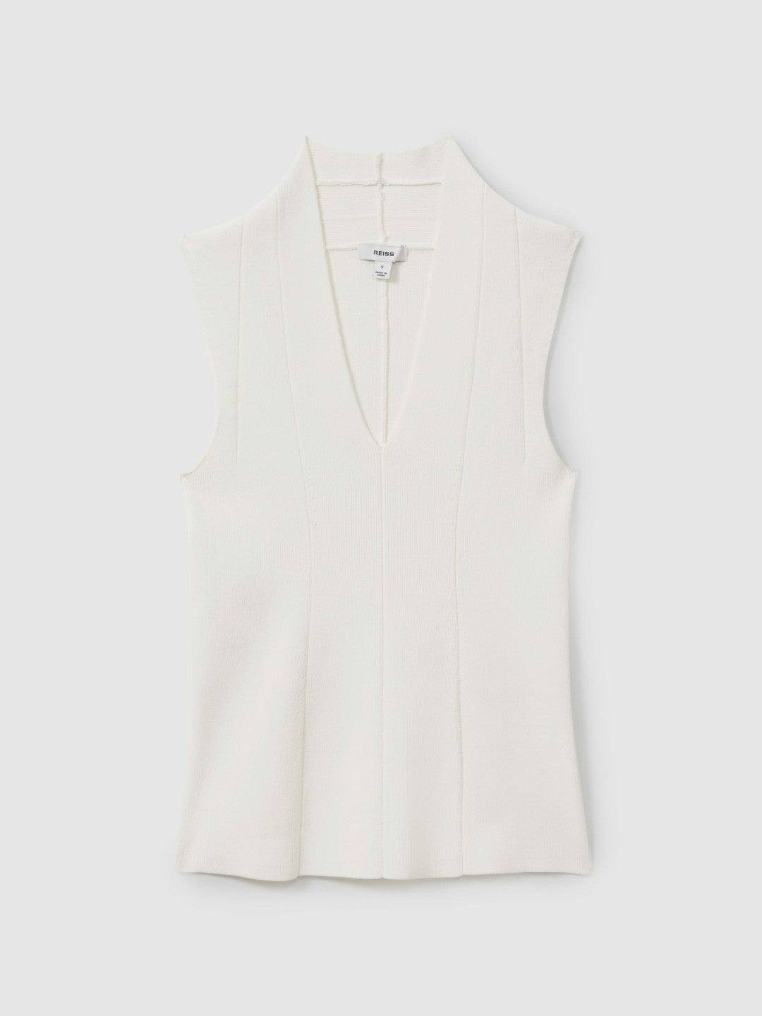 Reiss Knitted Sleeveless V-Neck Vest in Ivory
