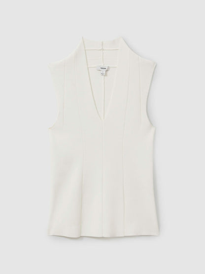 Reiss Knitted Sleeveless V-Neck Vest in Ivory