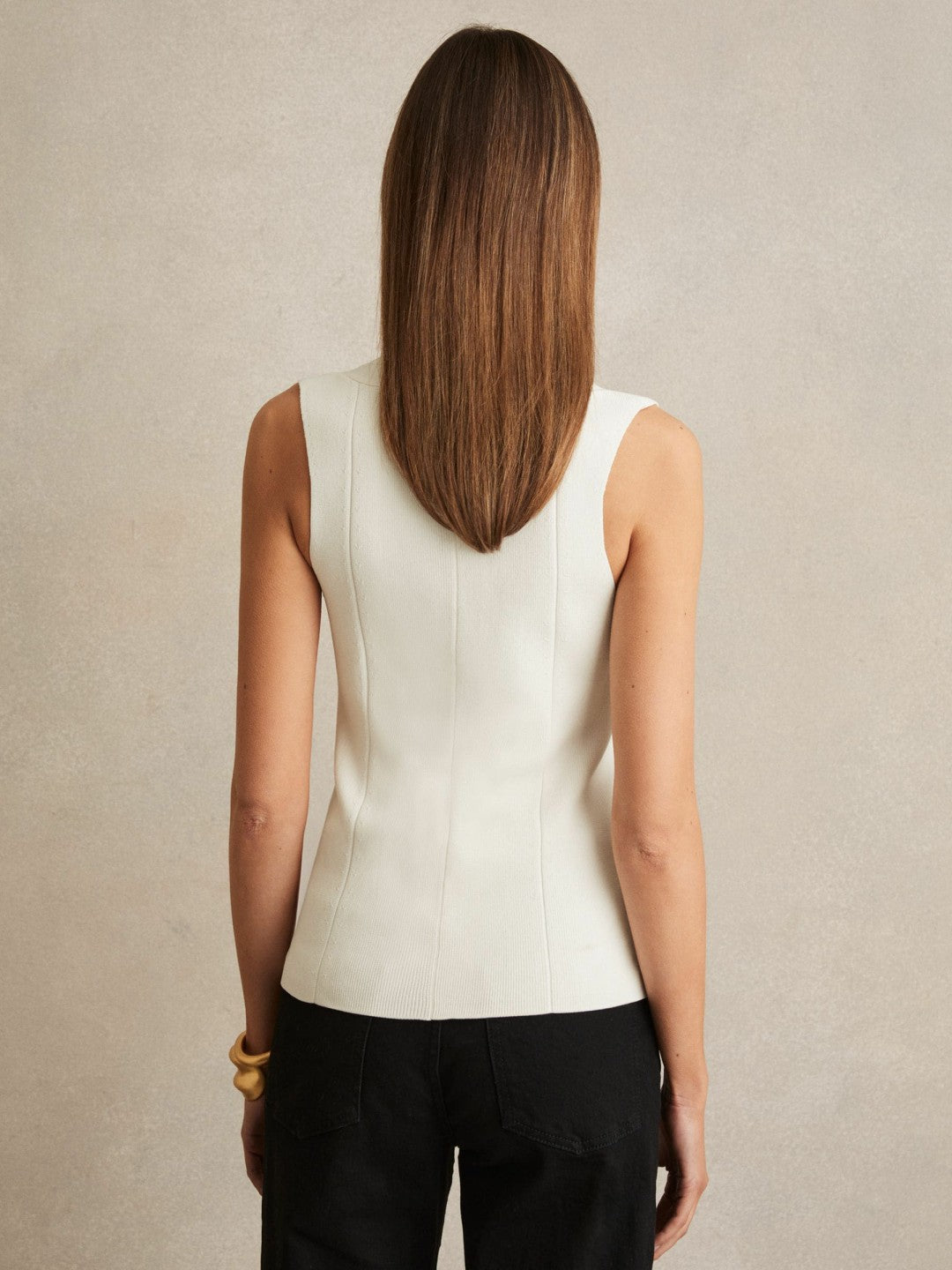 Reiss Knitted Sleeveless V-Neck Vest in Ivory