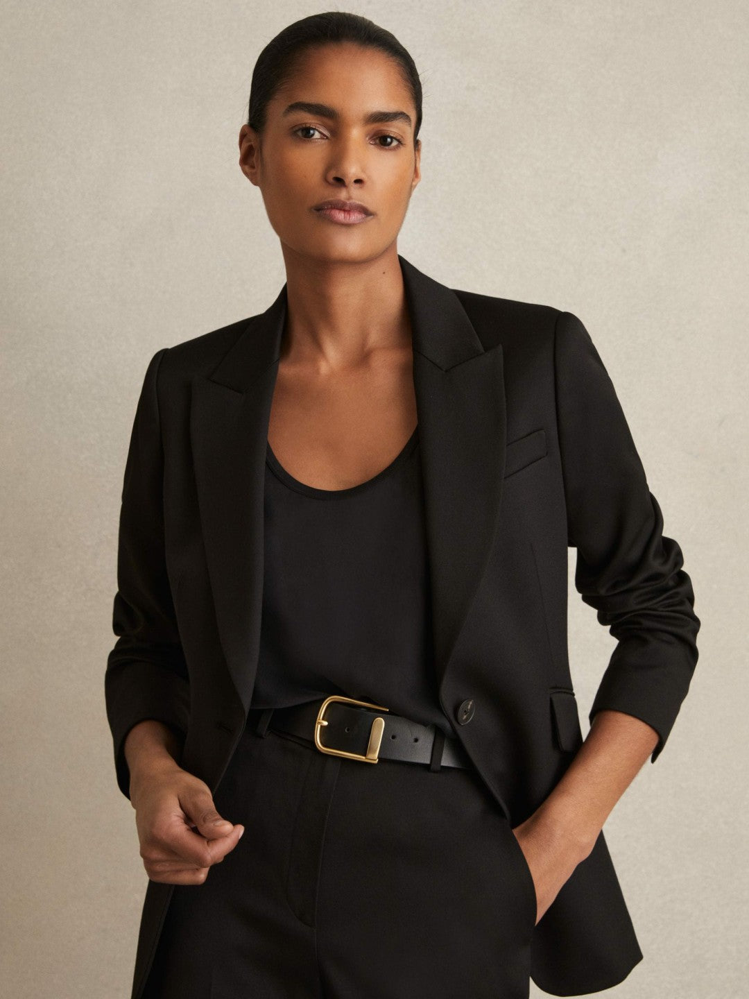 Reiss Leather Half Keeper Belt in Black