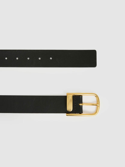 Reiss Leather Half Keeper Belt in Black