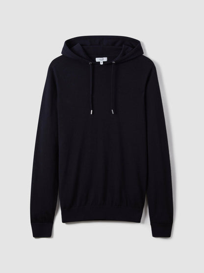 Reiss Merino Wool Drawstring Hoodie in Navy
