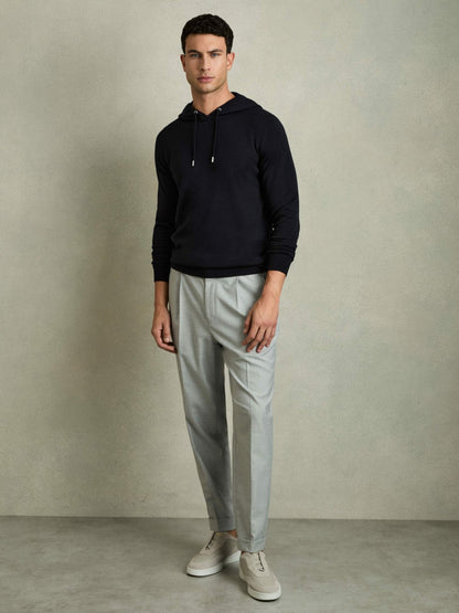 Reiss Merino Wool Drawstring Hoodie in Navy