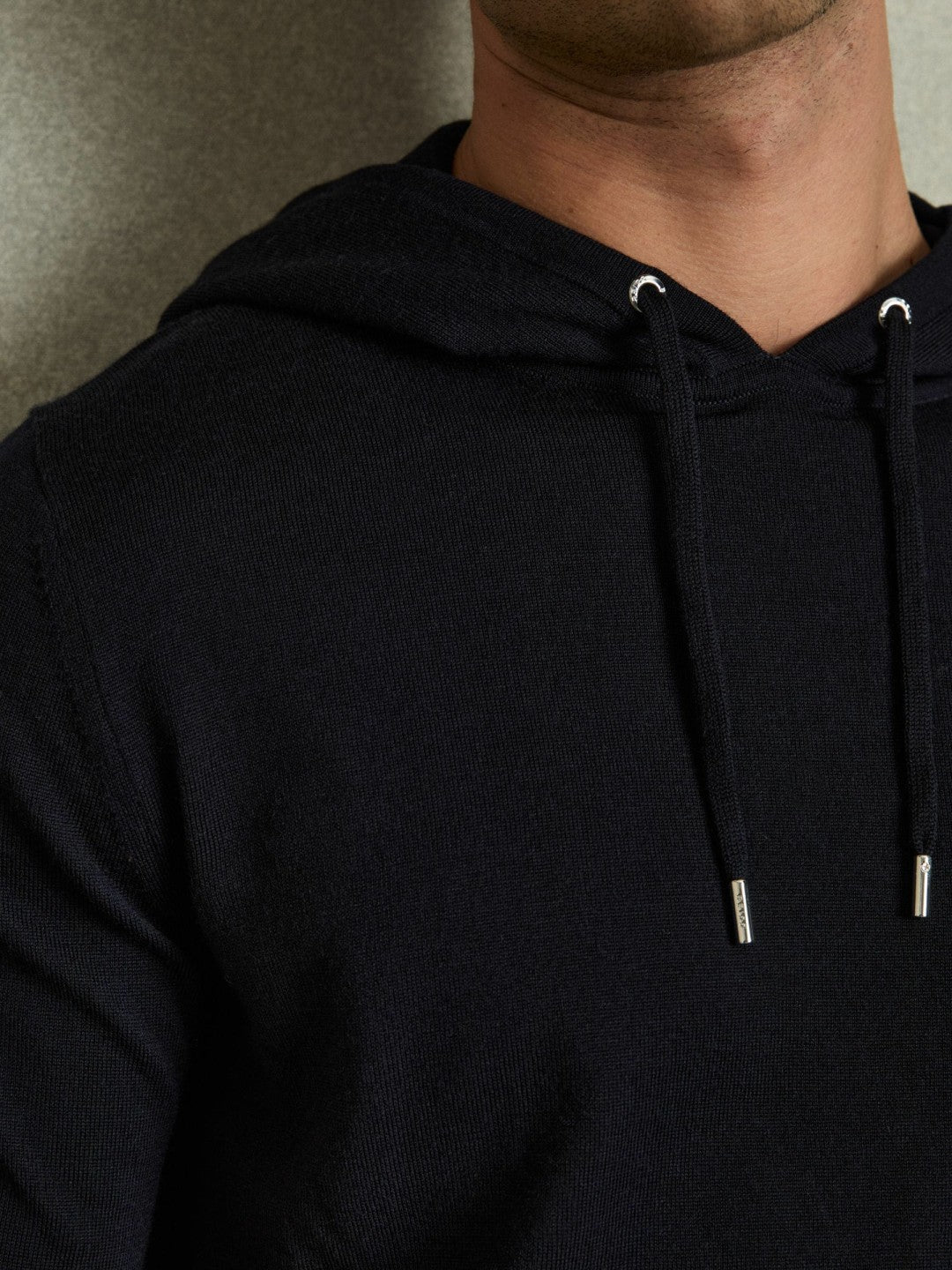 Reiss Merino Wool Drawstring Hoodie in Navy