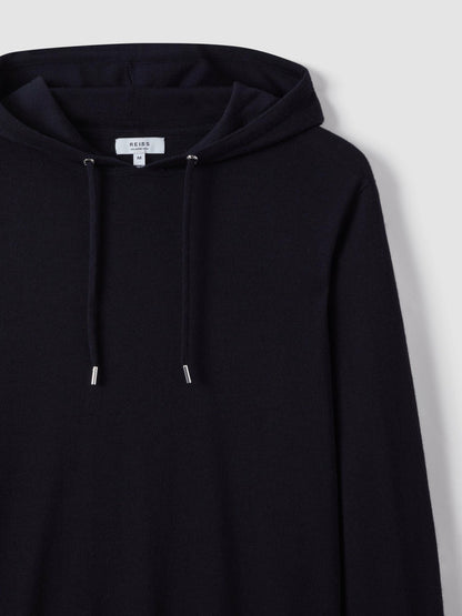 Reiss Merino Wool Drawstring Hoodie in Navy